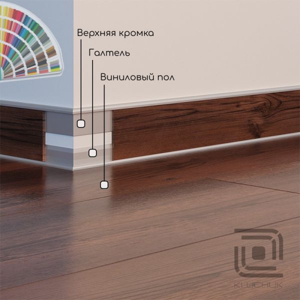 Плинтус алюминиевый для винила до 3-х мм Ключук ALU-G002 (галтель низ)