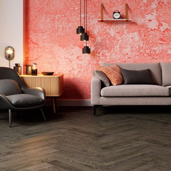 Паркетна дошка ялинка Esta Parket Дуб BC Lava Grey